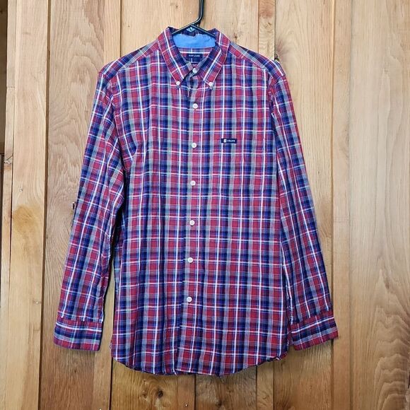 Chaps Other - CHAPS Easy Care Long Sleeve Button Down Casual Shirt, Medium, Red & Blue Plaid